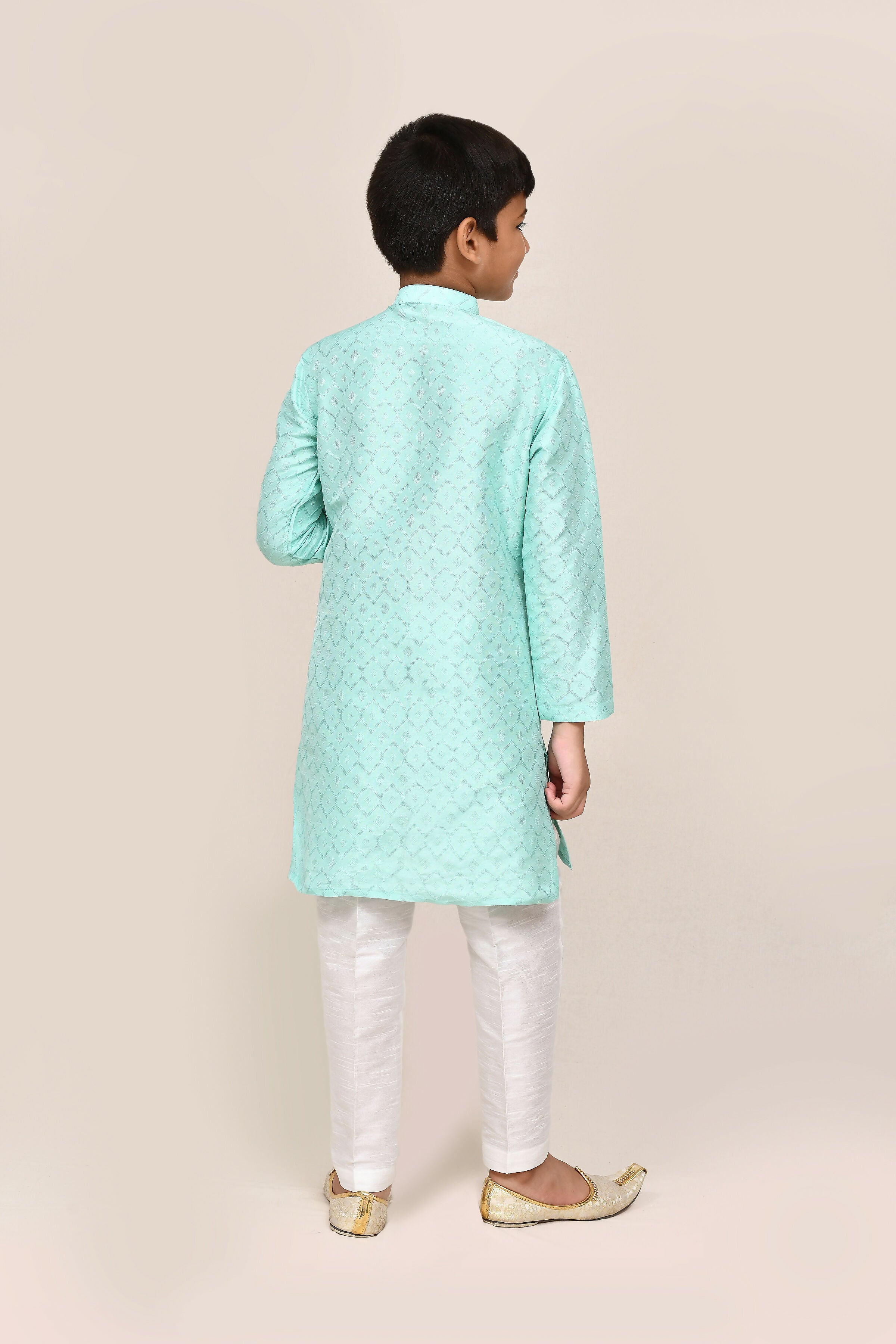 Joban Fashion Cotton Silk Ocean Green Kurta With Straight Fit Pant