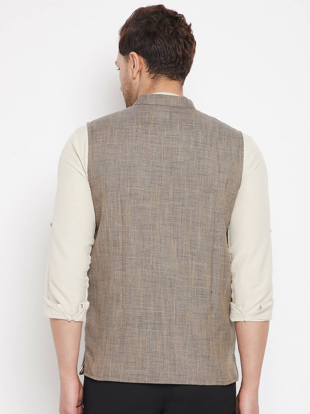 Even Apparels Brown Linen Men Woven Nehru Jacket - Distacart