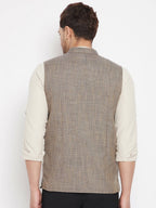 Even Apparels Brown Linen Men Woven Nehru Jacket - Distacart