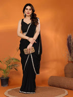Designer Partywear Black Georgette Fancy Saree - Durga