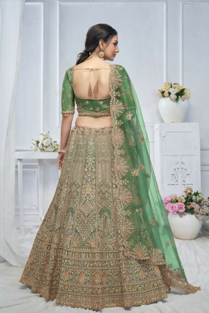 Kesar Fab Green Net Embroidered Lehenga