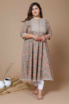Miravan Women's Plus Size Camel Brown Gotta Patti Pure Cotton Anarkali Kurta