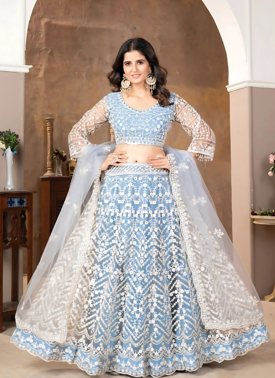 Lehenga Mart Designer Wedding Lehenga Choli For Women - Sky Blue