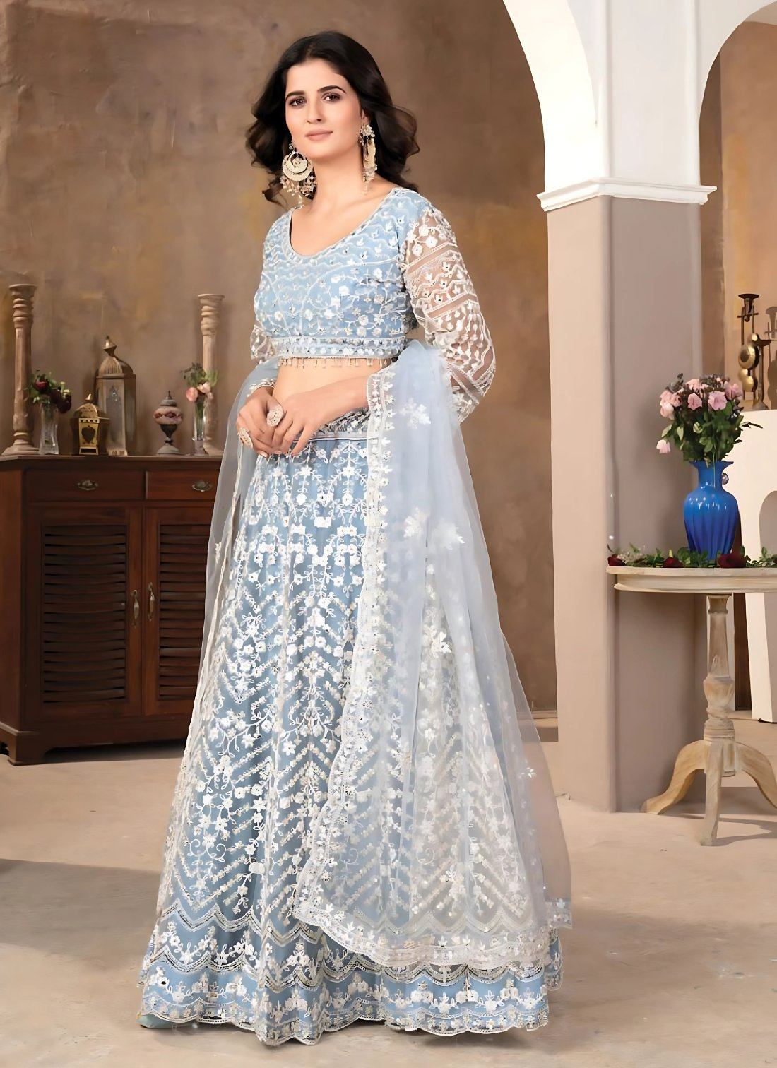 Lehenga Mart Designer Wedding Lehenga Choli For Women - Sky Blue