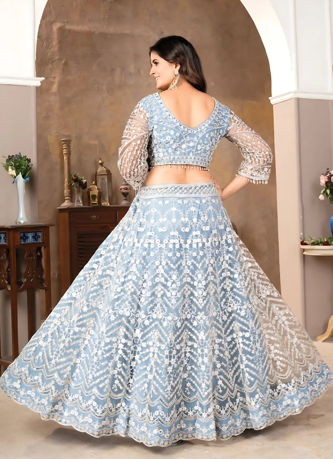 Lehenga Mart Designer Wedding Lehenga Choli For Women - Sky Blue