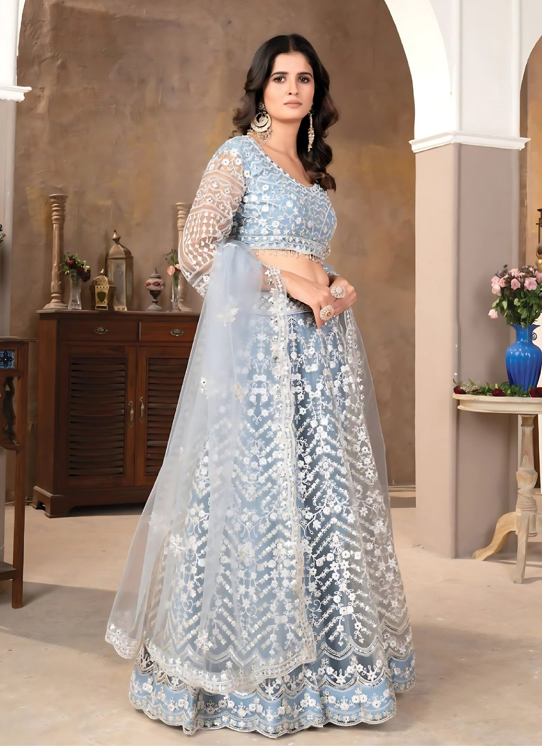 Lehenga Mart Designer Wedding Lehenga Choli For Women - Sky Blue