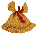 Mhyssa Half Frill Sleeves Square Neck Yellow Block Printed Frock