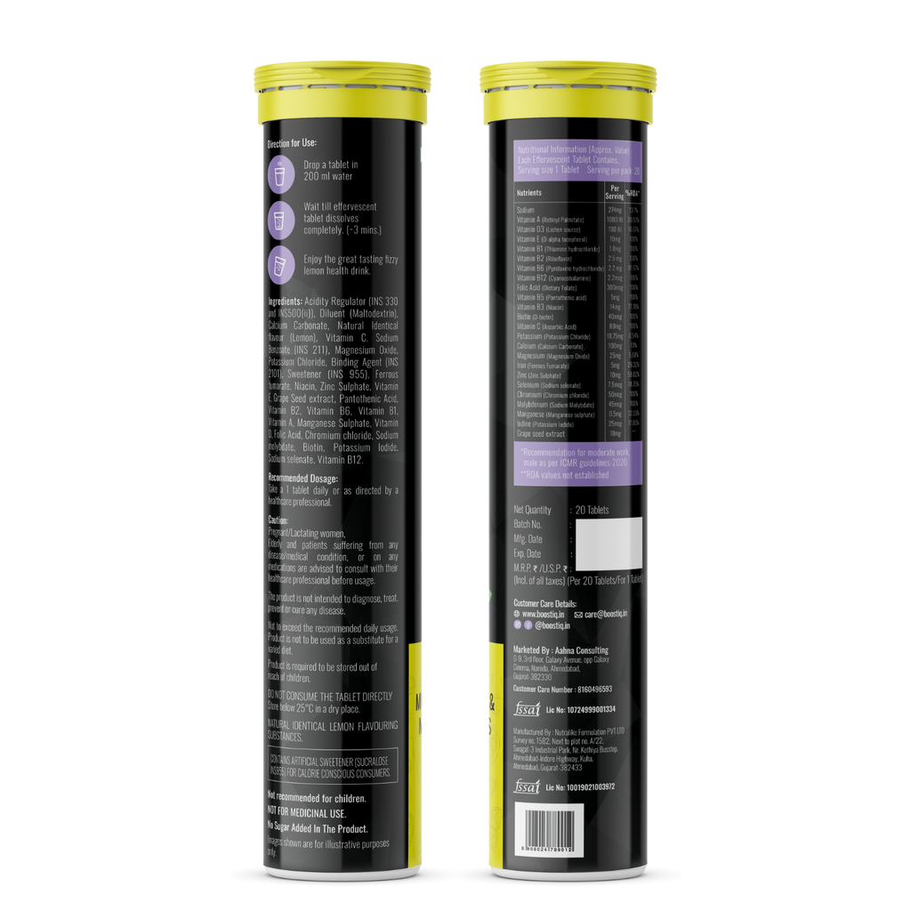 BOOSTIQ Multivitamin Effervescent Tablets - Lemon Flavour