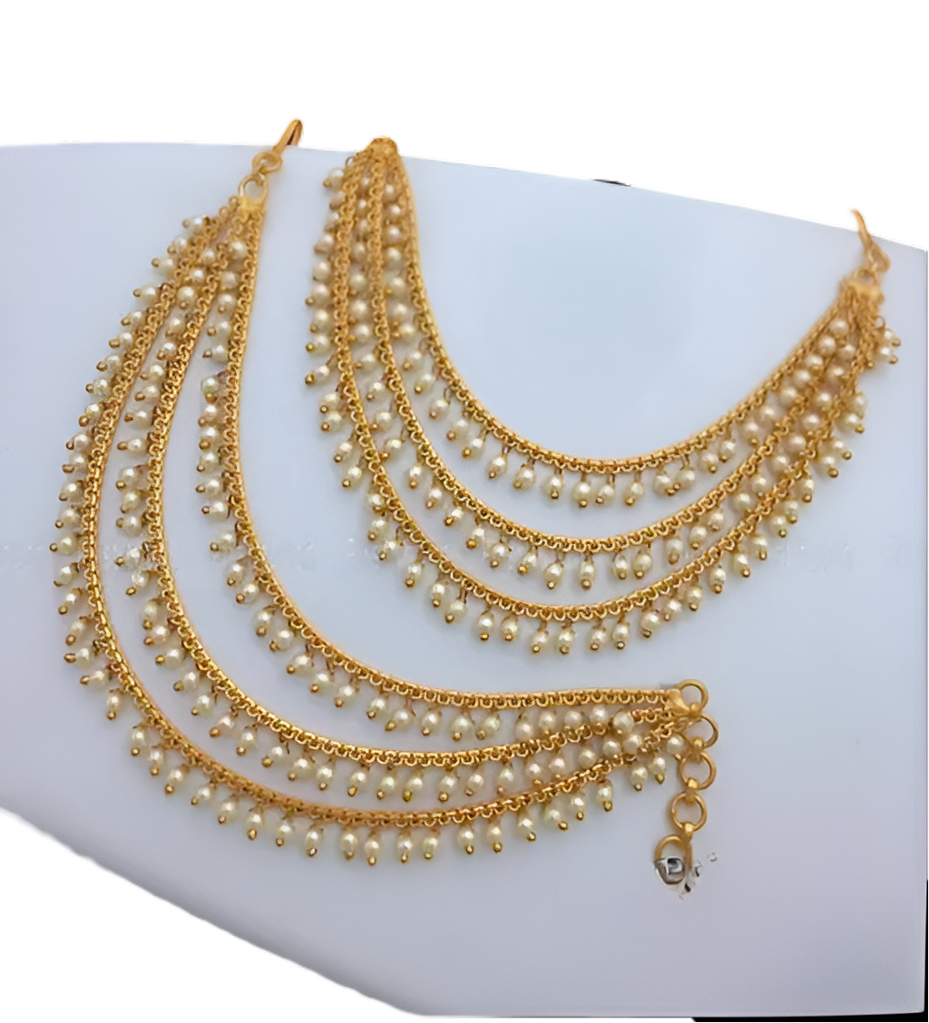 Jewel City Elegant Pearl Ear Chain Earrings Traditional Indian Bahubali Kaan Chain | Ethnic Handcrafted Gold-Plated Bridal Jewelry - Distacart