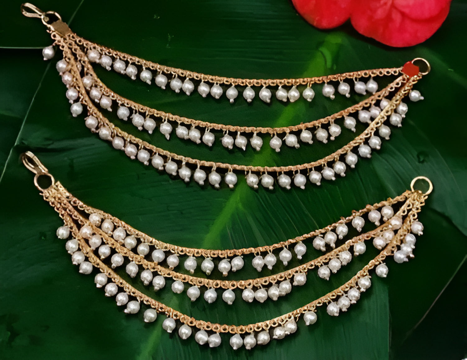 Jewel City Elegant Pearl Ear Chain Earrings Traditional Indian Bahubali Kaan Chain | Ethnic Handcrafted Gold-Plated Bridal Jewelry - Distacart