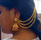 Jewel City Antique Gold Temple Jhumka Earrings - Traditional South Indian Wedding Jewelry Set with Ear Chain - Distacart