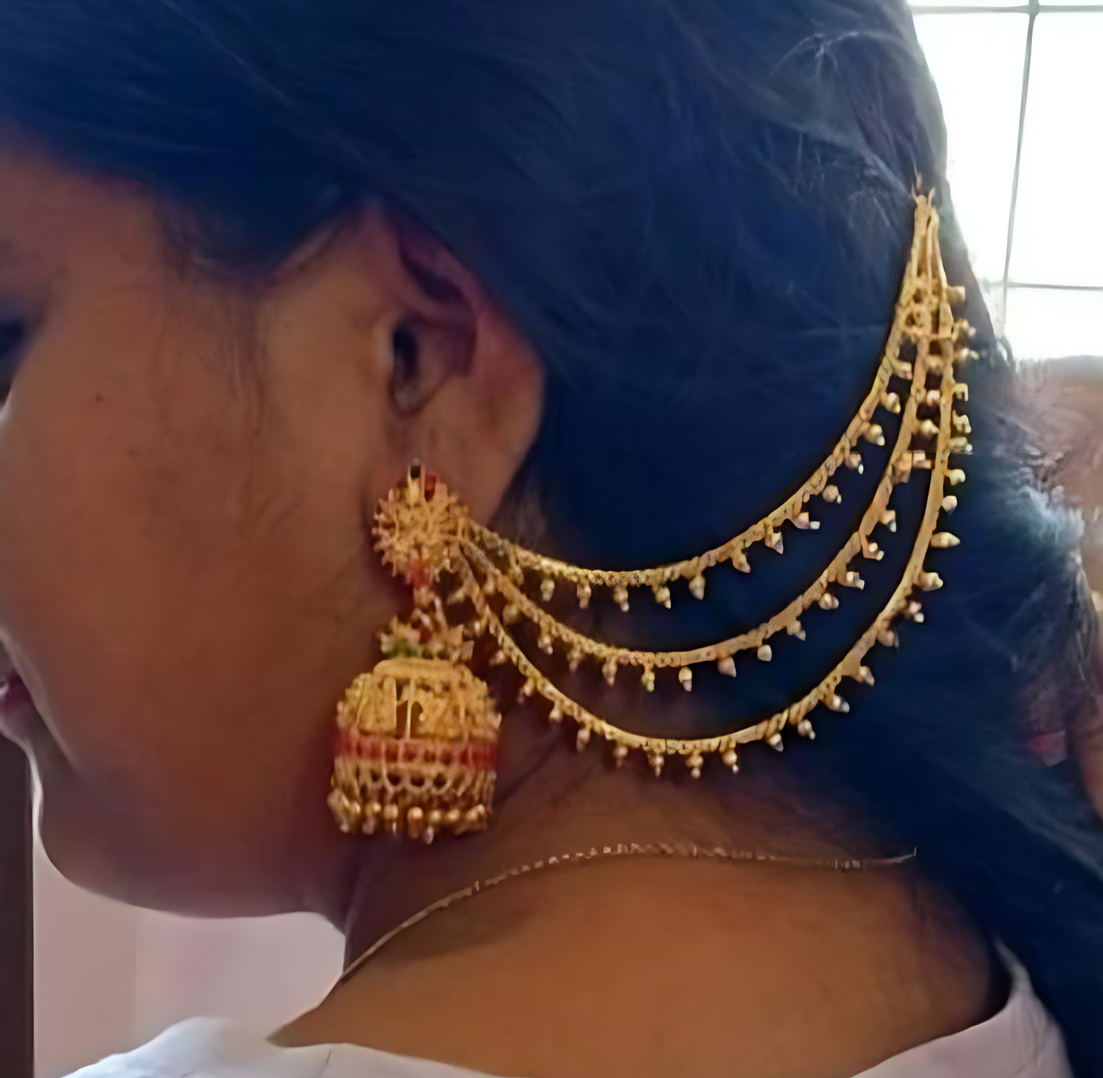 Jewel City Antique Gold Temple Jhumka Earrings - Traditional South Indian Wedding Jewelry Set with Ear Chain - Distacart