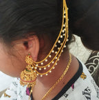 Jewel City Temple Lakshmi Design Jhumka with Pearl Ear Chain - Antique Gold South Indian Traditional Earring - Distacart