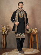 Anaita Black Embroidery & Sequence Work Silk Straight Kurta Set