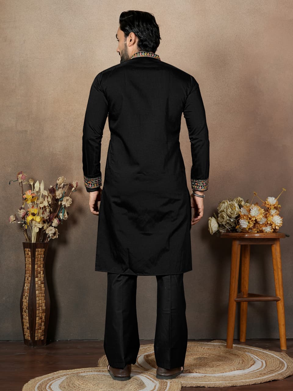 Anaita Black Embroidery & Sequence Work Silk Straight Kurta Set
