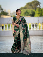 Vedant Vastram Soft Litchi Silk Banarasi Silk Jacquard Saree - Green