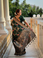 Vedant Vastram Soft Litchi Silk Banarasi Silk Jacquard Saree - Green