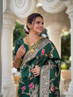 Vedant Vastram Soft Litchi Silk Banarasi Silk Jacquard Saree - Green