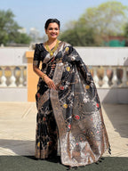 Vedant Vastram Soft Litchi Silk Banarasi Silk Jacquard Saree - Black