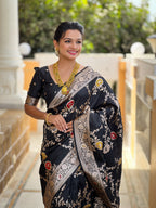 Vedant Vastram Soft Litchi Silk Banarasi Silk Jacquard Saree - Black