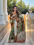 Vedant Vastram Soft Litchi Silk Banarasi Silk Jacquard Saree - Mahendi