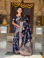Vedant Vastram Soft Litchi Silk Banarasi Silk Jacquard Saree - Navy Blue