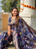 Vedant Vastram Soft Litchi Silk Banarasi Silk Jacquard Saree - Navy Blue
