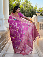 Vedant Vastram Soft Litchi Silk Banarasi Silk Jacquard Saree - Purple