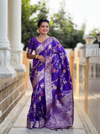 Vedant Vastram Soft Litchi Silk Banarasi Silk Jacquard Saree - Violet
