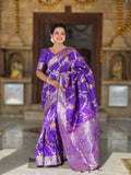 Vedant Vastram Soft Litchi Silk Banarasi Silk Jacquard Saree - Violet