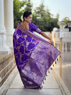 Vedant Vastram Soft Litchi Silk Banarasi Silk Jacquard Saree - Violet