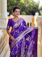 Vedant Vastram Soft Litchi Silk Banarasi Silk Jacquard Saree - Violet