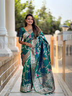 Vedant Vastram Soft Litchi Silk Banarasi Silk Jacquard Saree - Rama