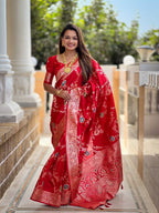 Vedant Vastram Soft Litchi Silk Banarasi Silk Jacquard Saree - Red