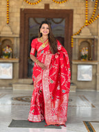 Vedant Vastram Soft Litchi Silk Banarasi Silk Jacquard Saree - Red