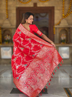 Vedant Vastram Soft Litchi Silk Banarasi Silk Jacquard Saree - Red