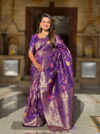 Vedant Vastram Soft Litchi Silk Banarasi Silk Jacquard Saree - Wine