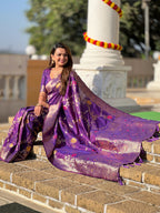 Vedant Vastram Soft Litchi Silk Banarasi Silk Jacquard Saree - Wine