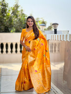 Vedant Vastram Soft Litchi Silk Banarasi Silk Jacquard Saree - Yellow