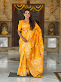 Vedant Vastram Soft Litchi Silk Banarasi Silk Jacquard Saree - Yellow