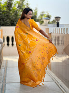 Vedant Vastram Soft Litchi Silk Banarasi Silk Jacquard Saree - Yellow