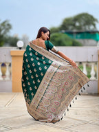 Vedant Vastram Soft Litchi Silk Banarasi Silk Jacquard Saree - Green