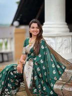 Vedant Vastram Soft Litchi Silk Banarasi Silk Jacquard Saree - Green