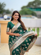 Vedant Vastram Soft Litchi Silk Banarasi Silk Jacquard Saree - Green