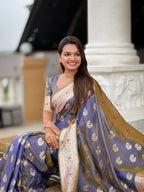 Vedant Vastram Soft Litchi Silk Banarasi Silk Jacquard Saree - Grey