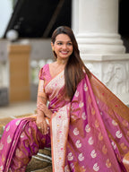 Vedant Vastram Soft Litchi Silk Banarasi Silk Jacquard Saree - Purple