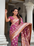 Vedant Vastram Soft Litchi Silk Banarasi Silk Jacquard Saree - Purple