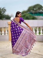 Vedant Vastram Soft Litchi Silk Banarasi Silk Jacquard Saree - Violet