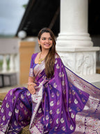 Vedant Vastram Soft Litchi Silk Banarasi Silk Jacquard Saree - Violet