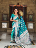 Vedant Vastram Soft Litchi Silk Banarasi Silk Jacquard Saree - Rama